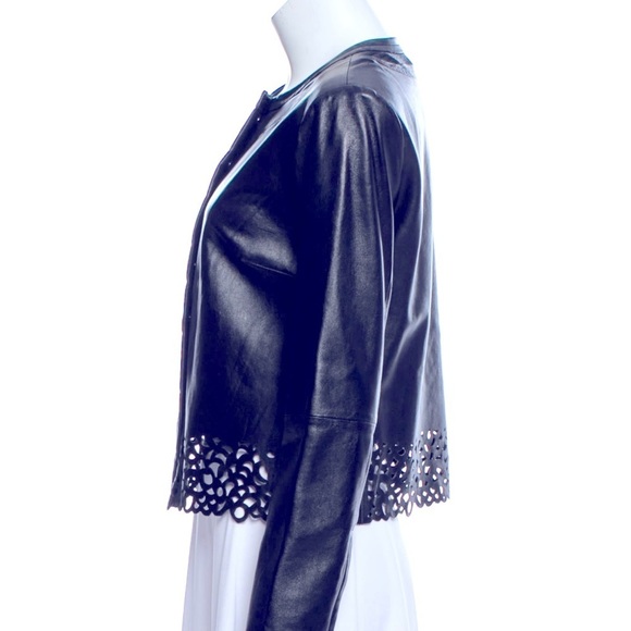 NWOT Diane von Furstenberg Merryl Laser-cut Black leather jacket size S US 4. - Picture 3 of 3